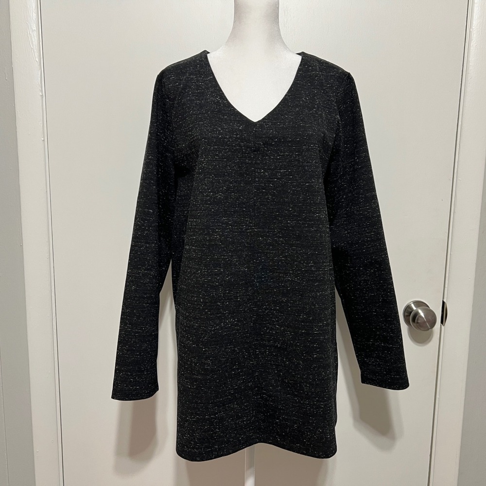 J. Jill Wearever Collection V Neck Long Sleeve Black Grey Speckled Tunic Sz M